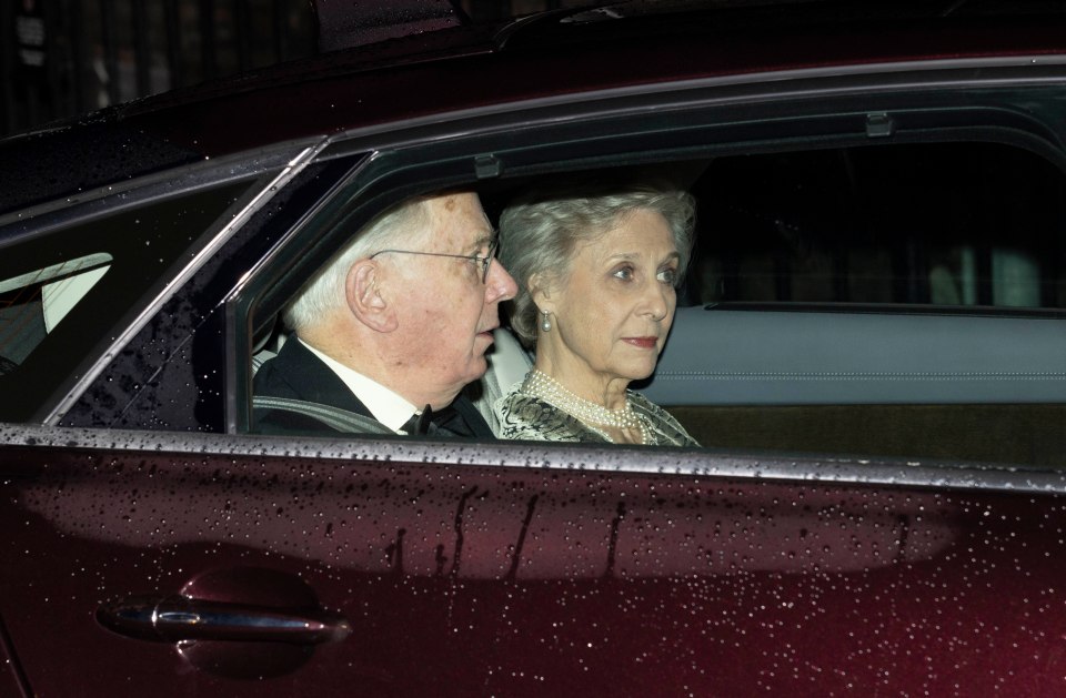 Princess Alexandra was seen arriving in the rain for last night's bash