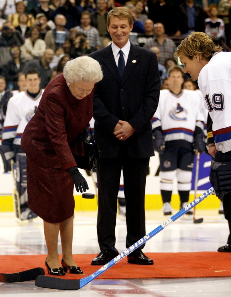 The Queen dropped the puck at a Canucks game in 2002