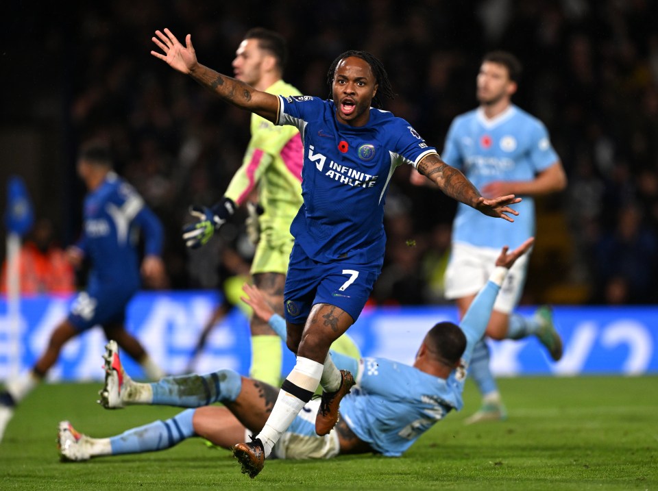 Raheem Sterling was being questioned on his role in Chelsea's incredible draw with old club Man City, including a first-half goal