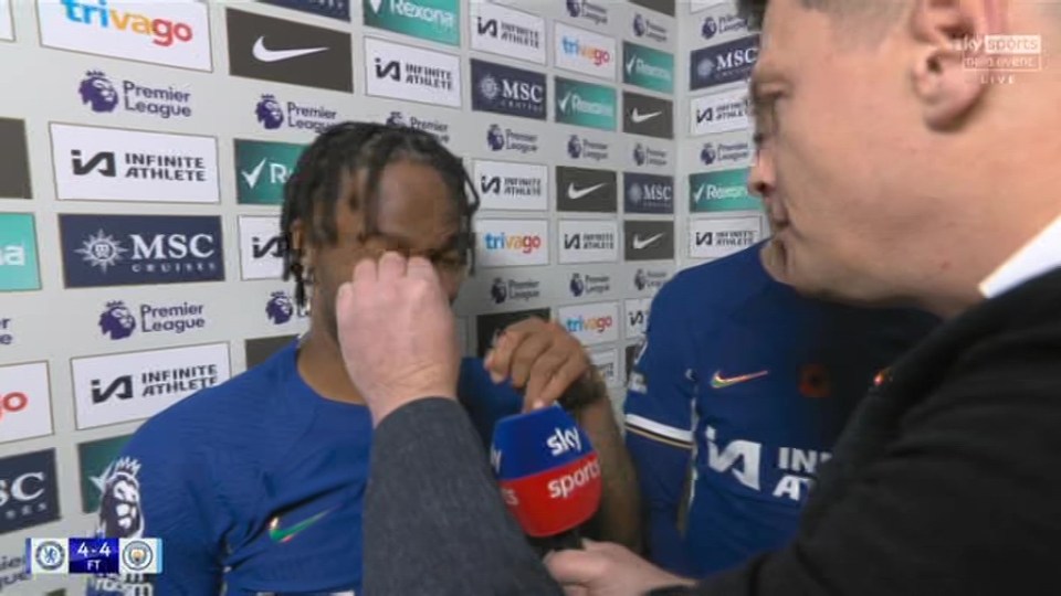 The interviewer stepped in as Raheem Sterling was in discomfort