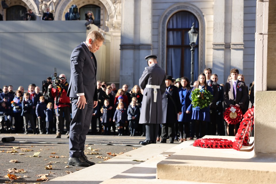 Defence Secretary Grant Shapps lay a wreath in London this morning