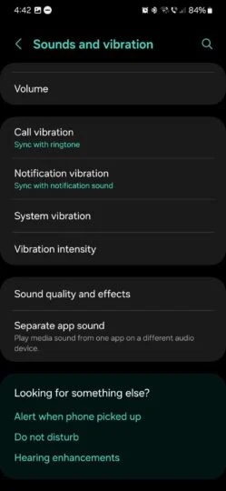 Sub-menus 'System vibration' and 'Vibration intensity' will facilitate the changes