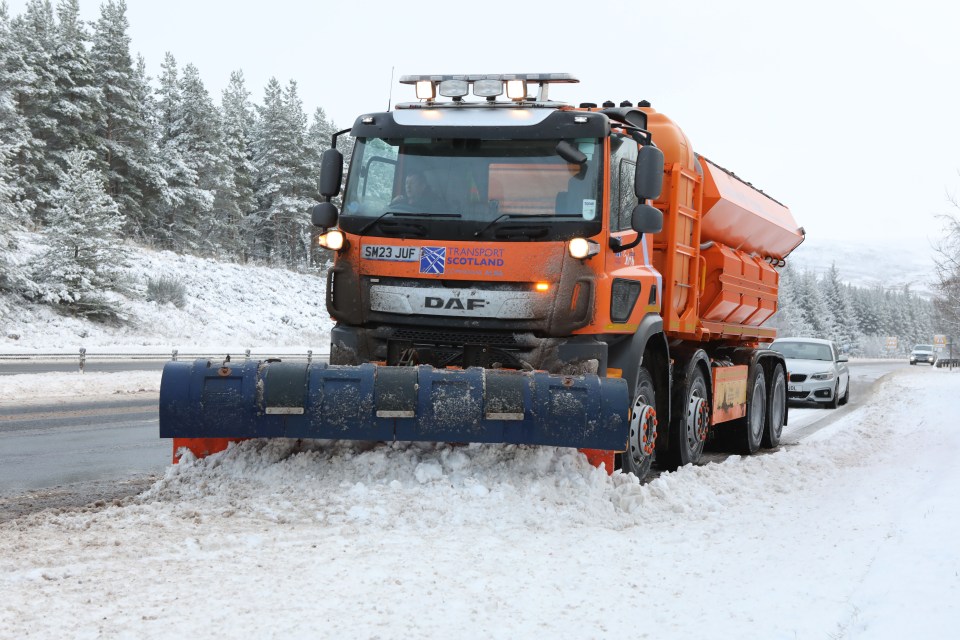 A snowplough on the A9 at Slochd near Inverness where heavy snow has caused travel chaos