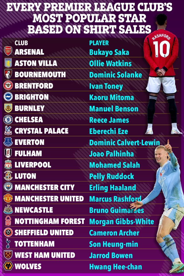 Here are the Premier League's most popular stars from each club