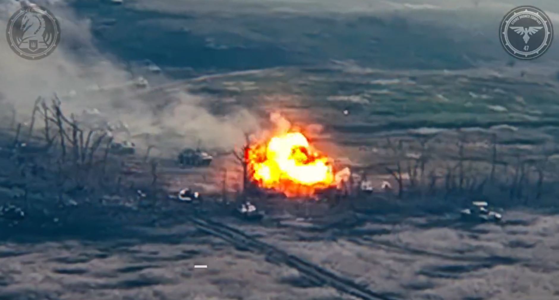 A Russian tank explodes into a fireball amid the fierce fighting