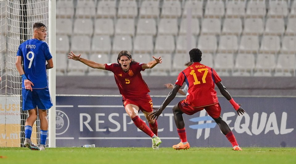 Yarek Gasiorowski scored a hat-trick from centre-half for Spain's U19s this week