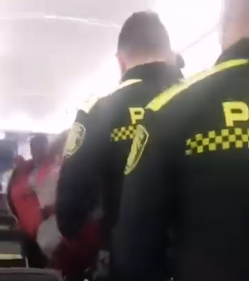 The man was allegedly drunk and was being escorted off the plane by two cops and three others before he started the brawl