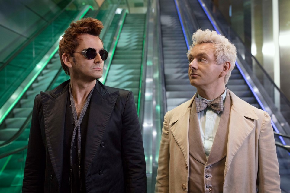 WARNING: Embargoed for publication until 00:00:01 on 07/01/2020 - Programme Name: Good Omens - TX: n/a - Episode: n/a (No. 1) - Picture Shows: Crowley (DAVID TENNANT), Aziraphale (MICHAEL SHEEN) - (C) BBC Studios/Amazon Studios - Photographer: Sophie Mutevelian