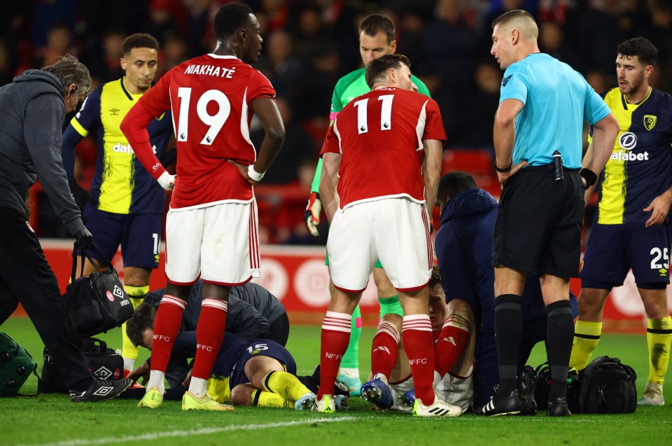 Bournemouth's Smith clashed heads with Nottingham Forest's Yates