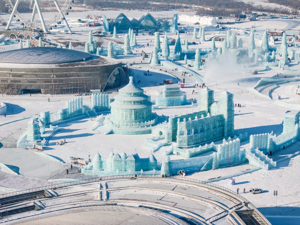 From December until March, the city features over 900,000 cubic feet of snow and ice