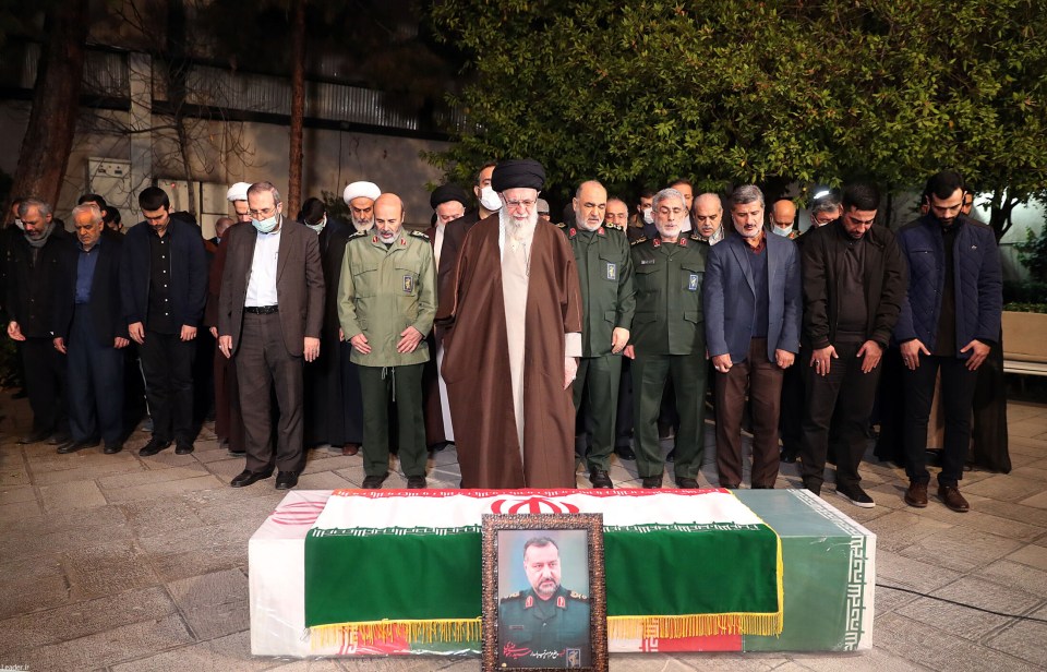 Iran's supreme leader Ayatollah Ali Khamenei led prayers at the funeral of the senior IRGC advisor on Thursday