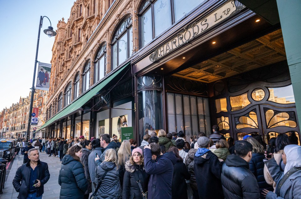 There was similar chaos outside Harrods in Knightsbridge, London, as a monster queue swelled outside the luxury department store