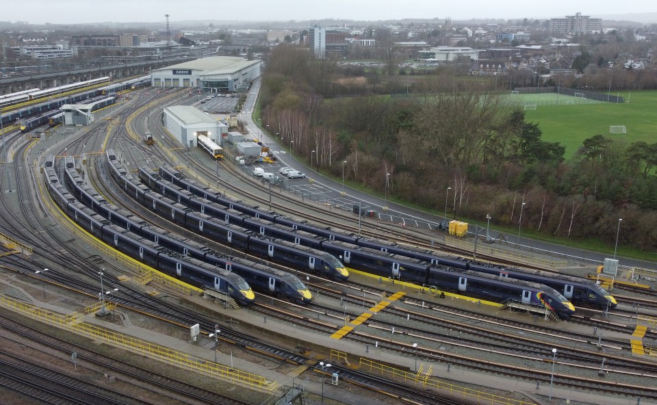 Southeastern high speed trains sitting at Ashford International Station, in Kent amid cancellations