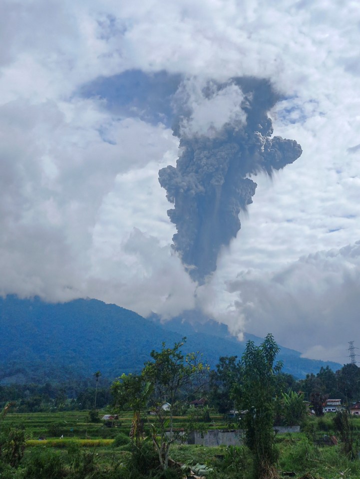 Marapi spewed thick columns of ash as high as 9,800ft