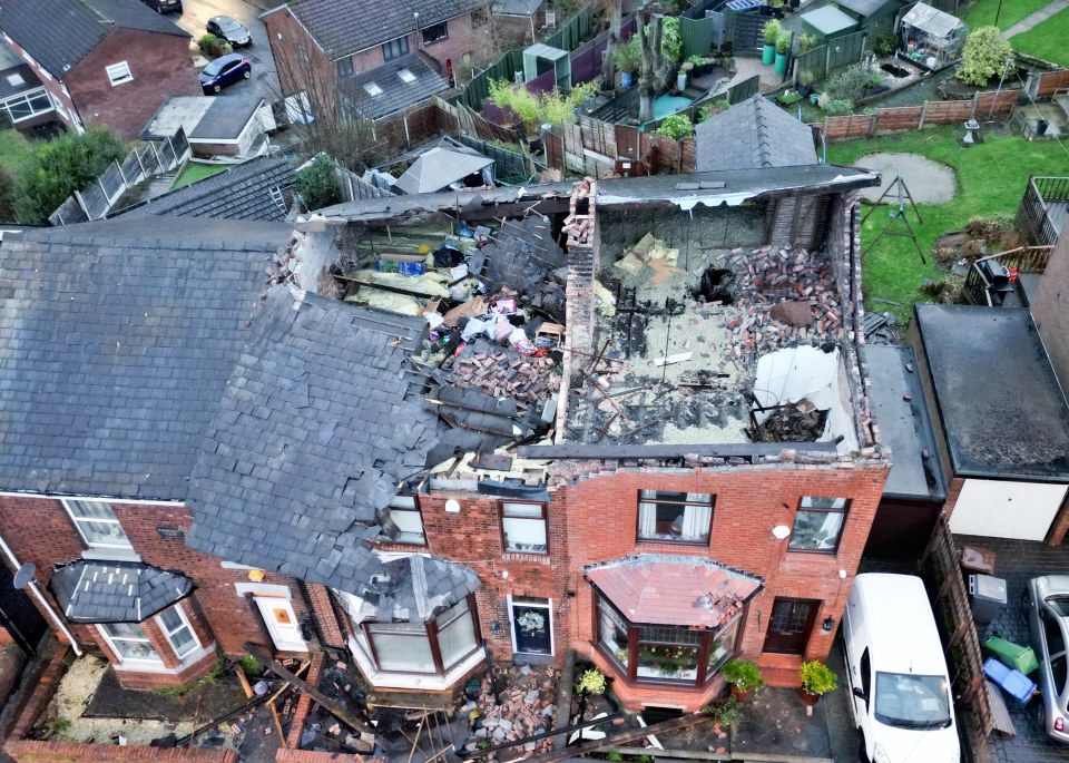 The roof of a property damaged last night during high winds in Stalybridge, Tameside