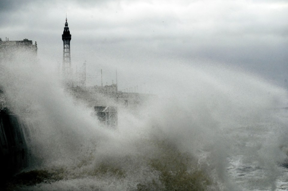 Waves have already started smashing the coast in Blackpool