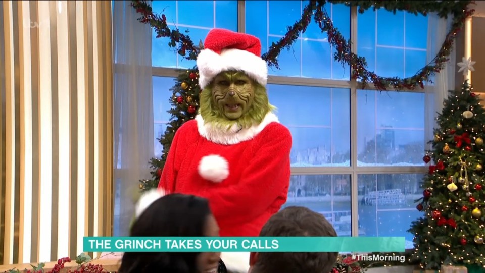 In one segment the Grinch 'air slapped' the hosts in a chaotic phone in