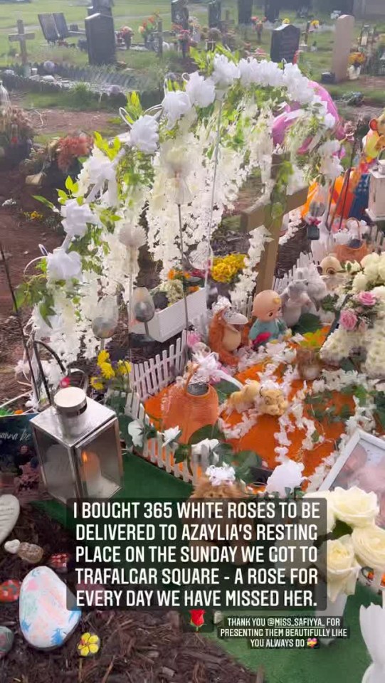 The reality star also reveals he bought 365 white roses to place on Azaylia’s grave one year after her death