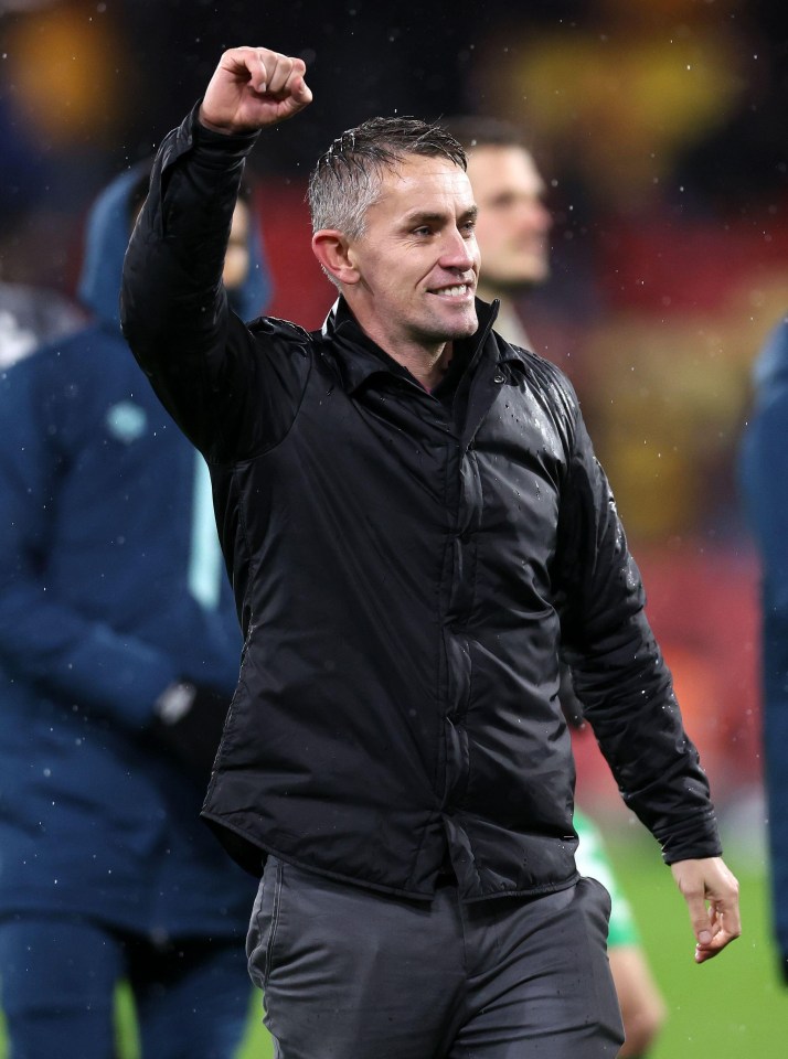 Alamy Live News. 2TCKJ63 Watford, UK. 12th Dec, 2023. Kieran McKenna manager of Ipswich celebrates during the Sky Bet Championship match at Vicarage Road, Watford. Picture credit should read: David Klein/Sportimage Credit: Sportimage Ltd/Alamy Live News This is an Alamy Live News image and may not be part of your current Alamy deal . If you are unsure, please contact our sales team to check.