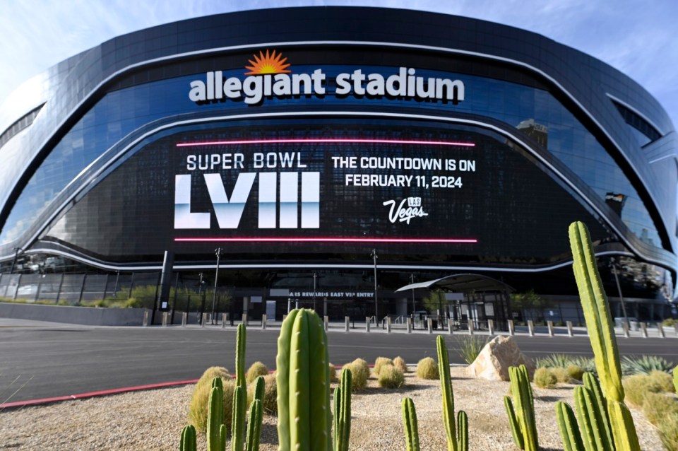 LAS VEGAS, NEVADA - DECEMBER 15: A general view of Allegiant Stadium after a news conference announcing that the venue will host the 2024 Super Bowl at Allegiant Stadium on December 15, 2021 in Las Vegas, Nevada. (Photo by David Becker/Getty Images)