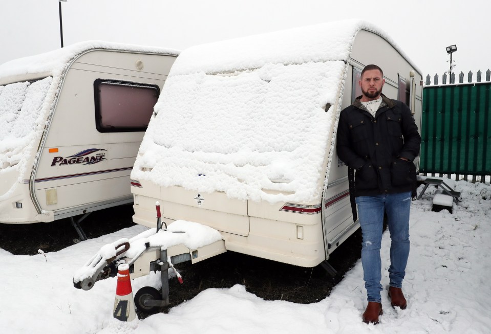 Damien Allen, from Sunderland, is forced to shift into his caravan every time it rains