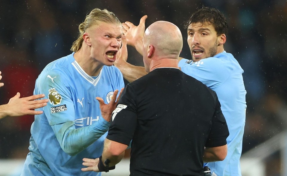 Haaland and his Man City team-mates were left fuming with referee Simon Hooper