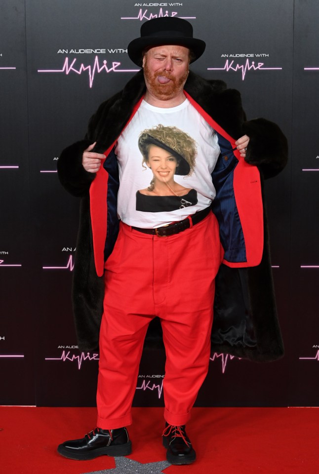 Comedian Leigh Francis wore a vintage Kylie T-shirt