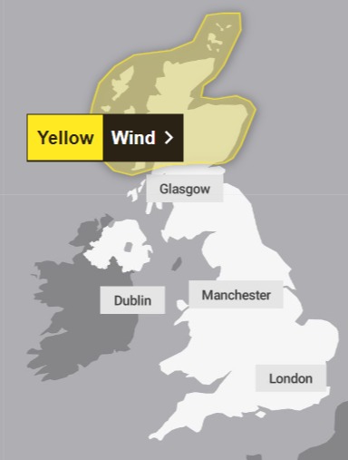 A yellow weather warning for wind has been issued on Christmas Day