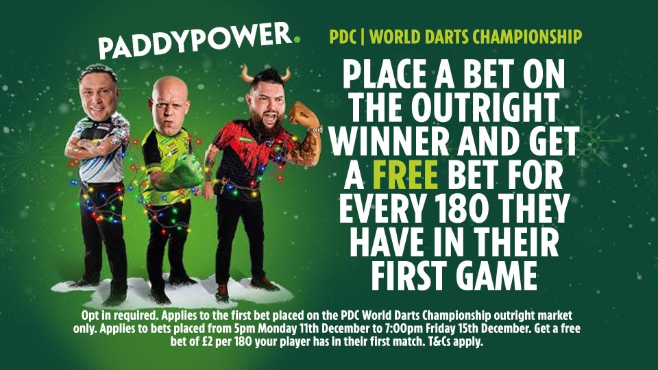 Back a player to win World Darts Champs and get free bet for every 180 they make