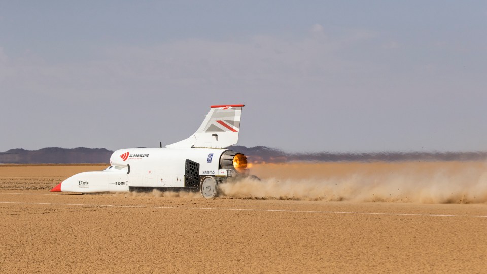 The Bloodhound has a giant rocket powering it forward so it can break the current land speed record