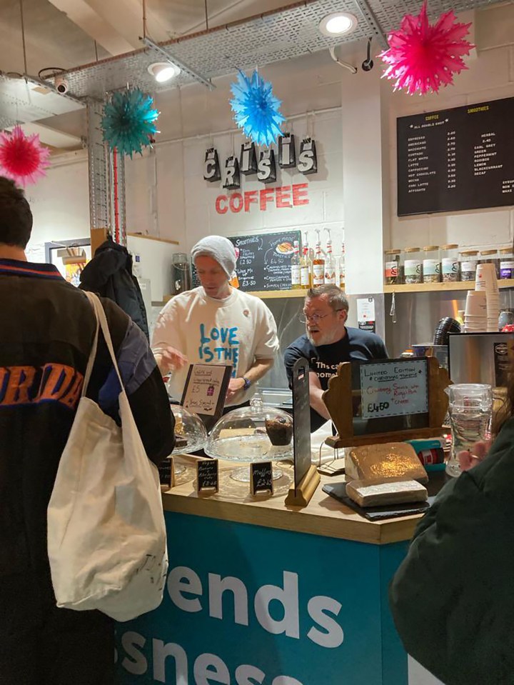 Coldplay's Chris Martin served drinks and cakes with other volunteers at homeless charity Crisis' branch in Finsbury Park, North London