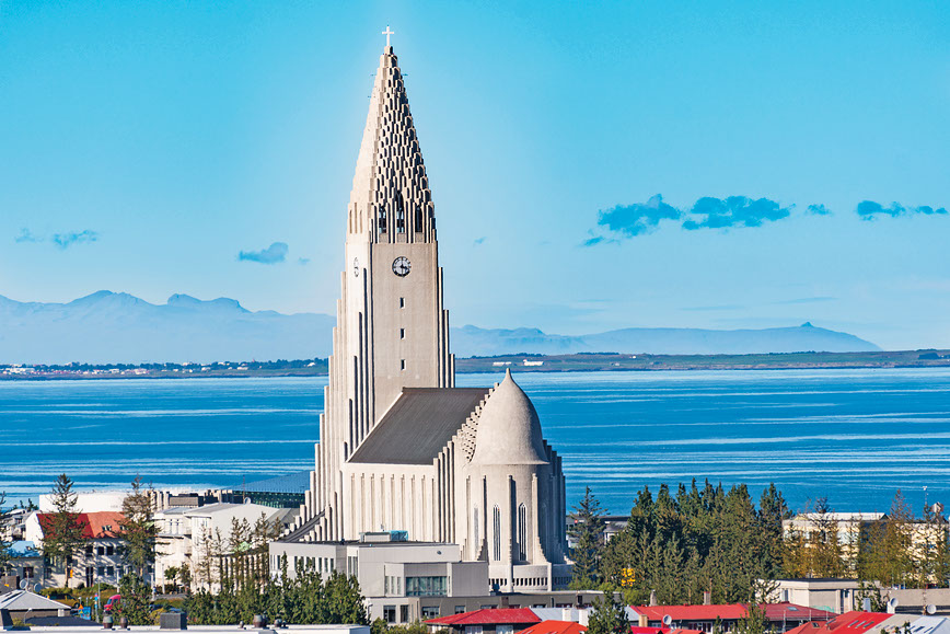 View over city of Reykjavik in Iceland on a sunny day