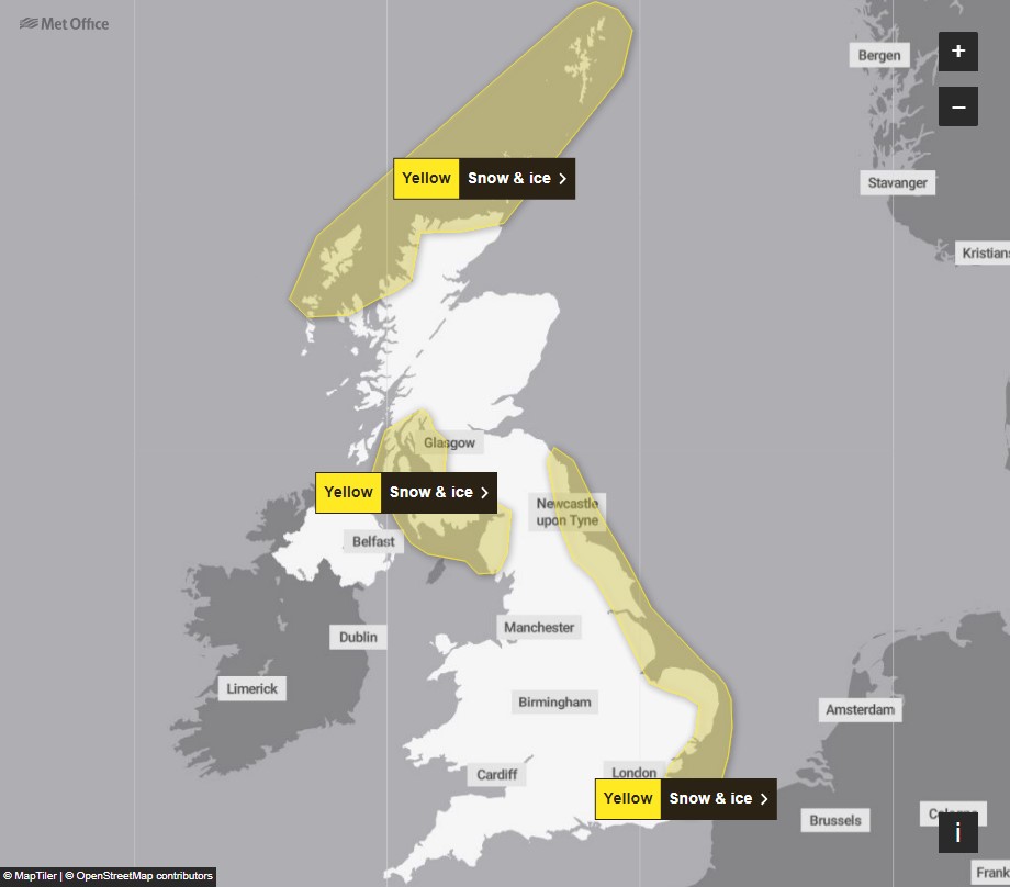 The weather forecaster has also issued a warning for Saturday