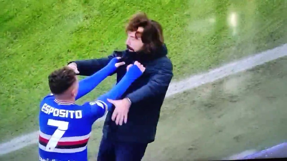 Andrea Pirlo was wildly shaken by his own player after Sampdoria's win over Lecco