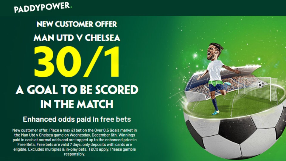 Man Utd vs Chelsea: Get 30/1 for a goal to be scored with Paddy Power