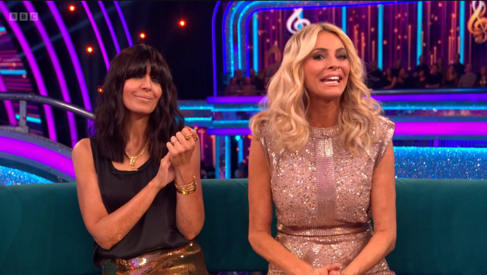 Claudia Winkleman and Tess Daly were sat on the sofa side by side