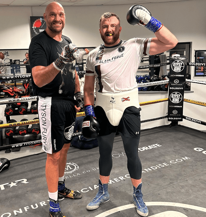 Tyson Fury in the gym with sparring partner Thomas Carty