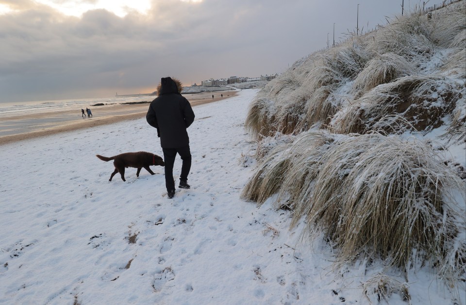 Tynemouth Longsands beach in North Tyneside had a good covering of snow on Friday morning