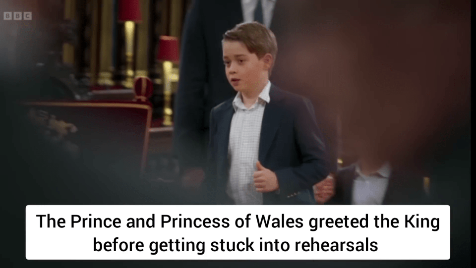 Prince George had a sweet moment with dad Prince William as they rehearsed for the Coronation