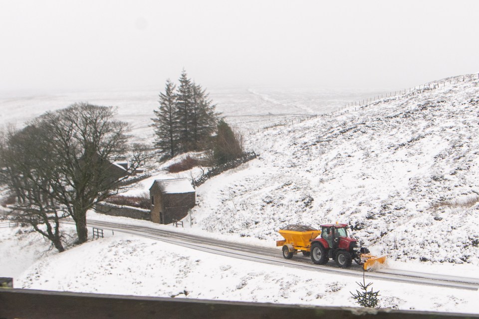 A snow plough on the outskirts of the Northumberland town of Allenheads