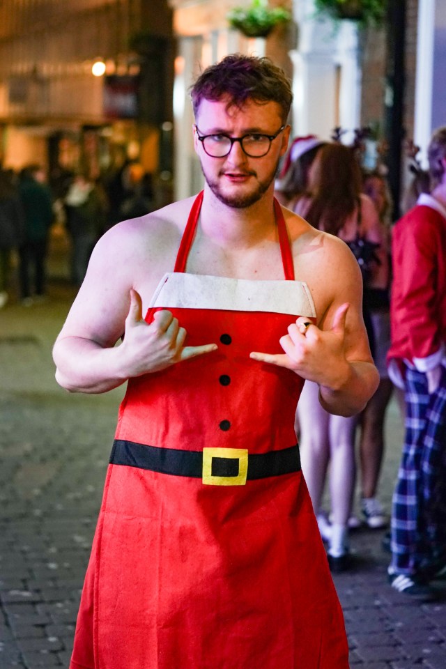 One reveller donned a Christmas apron and very little else