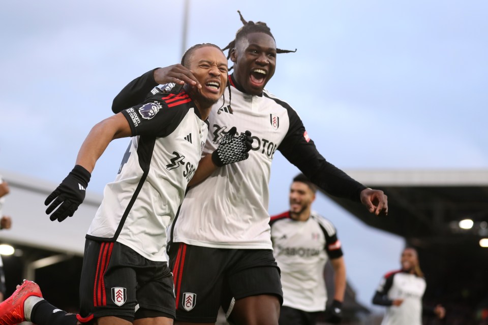 Bobby De Cordova-Reid of Fulham celebrates his goal with Calvin Basse