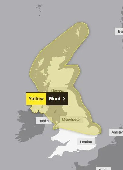 A yellow weather warning for wind is in place on Thursday