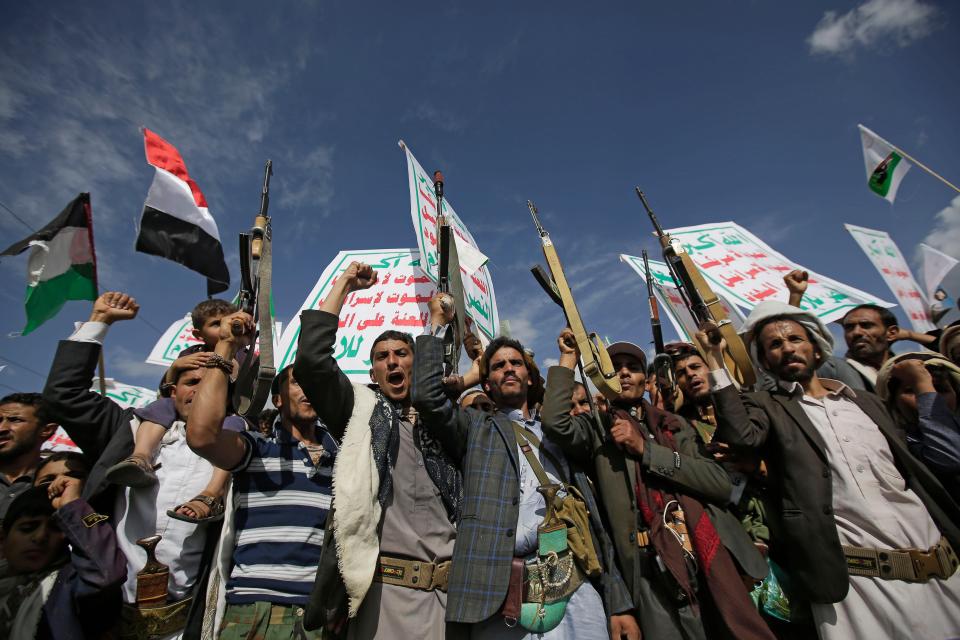 The Houthi rebels (pictured) are an Iran-backed group who have been attacking ships in the Red Sea