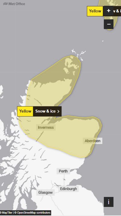 Snow and ice warnings have been issued for northern Scotland and the Shetlands