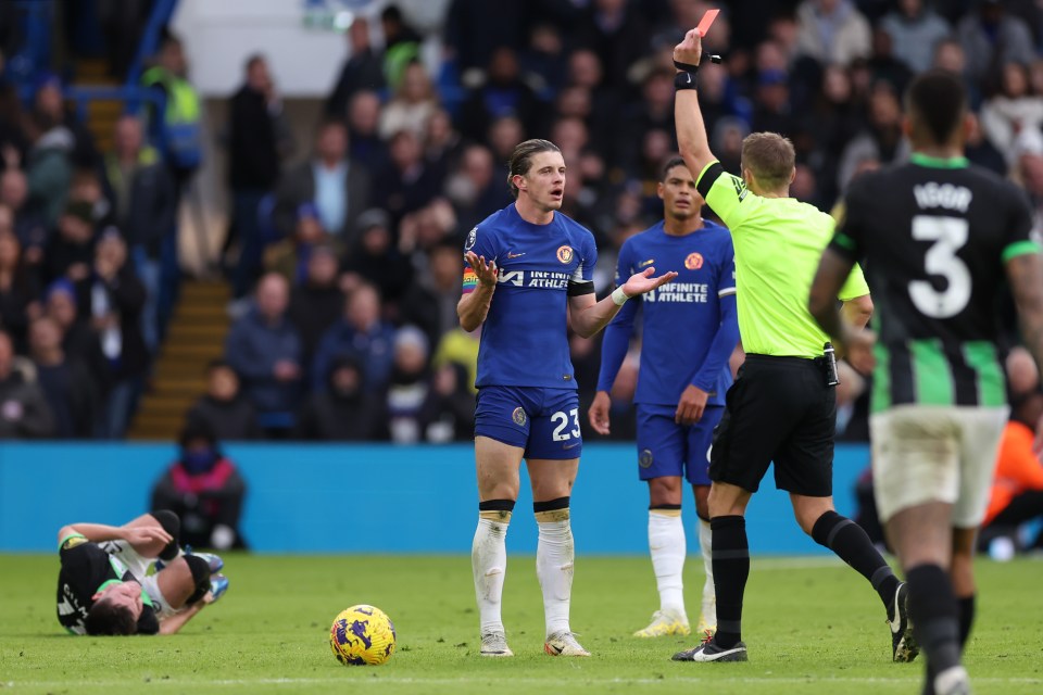 Conor Gallagher got sent off after picking up two yellow cards