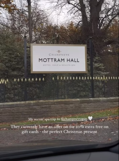 The influencer stayed at Champneys spa at Mottram Hall, Macclesfield