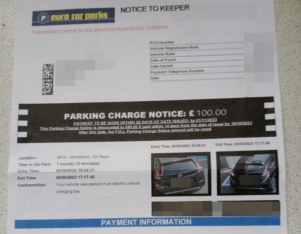 The couple were fined £100 for using an EV-only charging bay