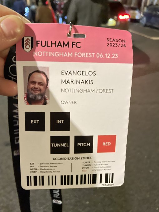 A fan found what appeared to be Evangelos Marinakis' match pass