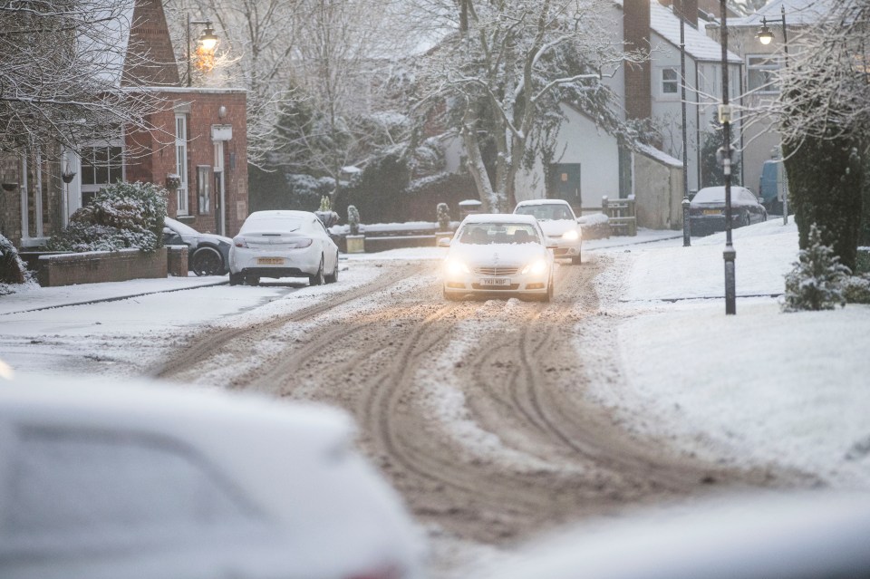 Snow covered roads in Hartlepool, Teesside, delaying commuters this morning